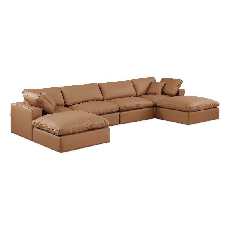 Meridian Furniture Comfy Cognac Vegan Leather 6-Pc. Modular Sectional