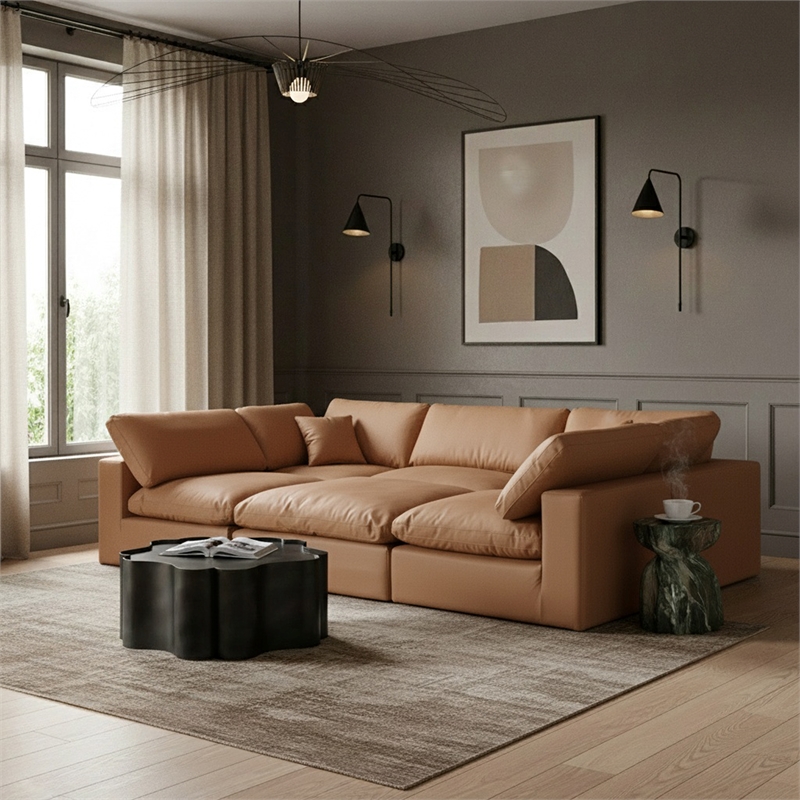 Meridian Furniture Comfy Cognac Vegan Leather 6-Pc. Modular Sectional