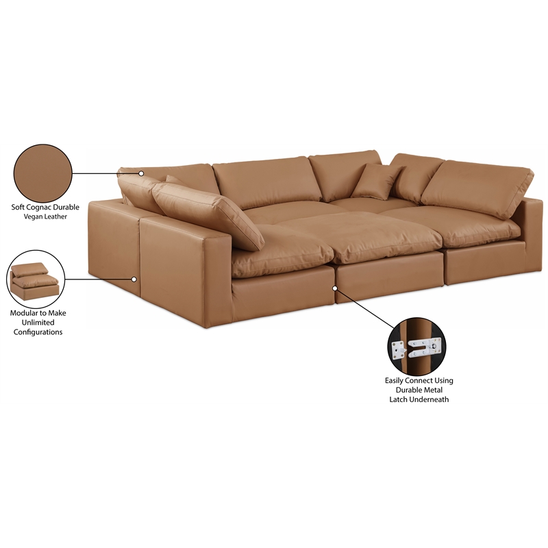 Meridian Furniture Comfy Cognac Vegan Leather 6-Pc. Modular Sectional
