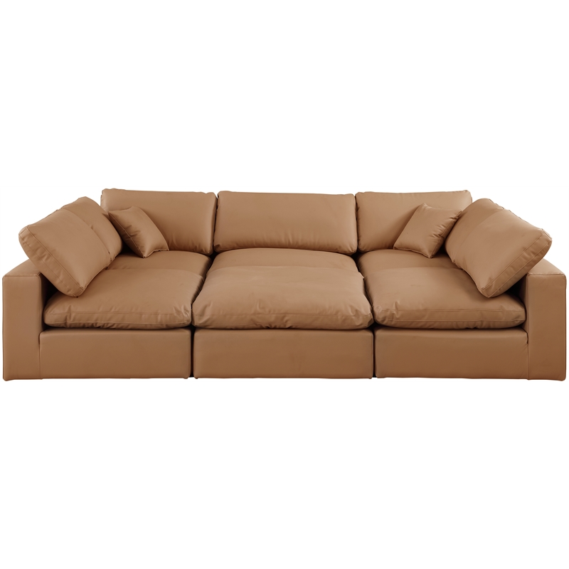 Meridian Furniture Comfy Cognac Vegan Leather 6-Pc. Modular Sectional