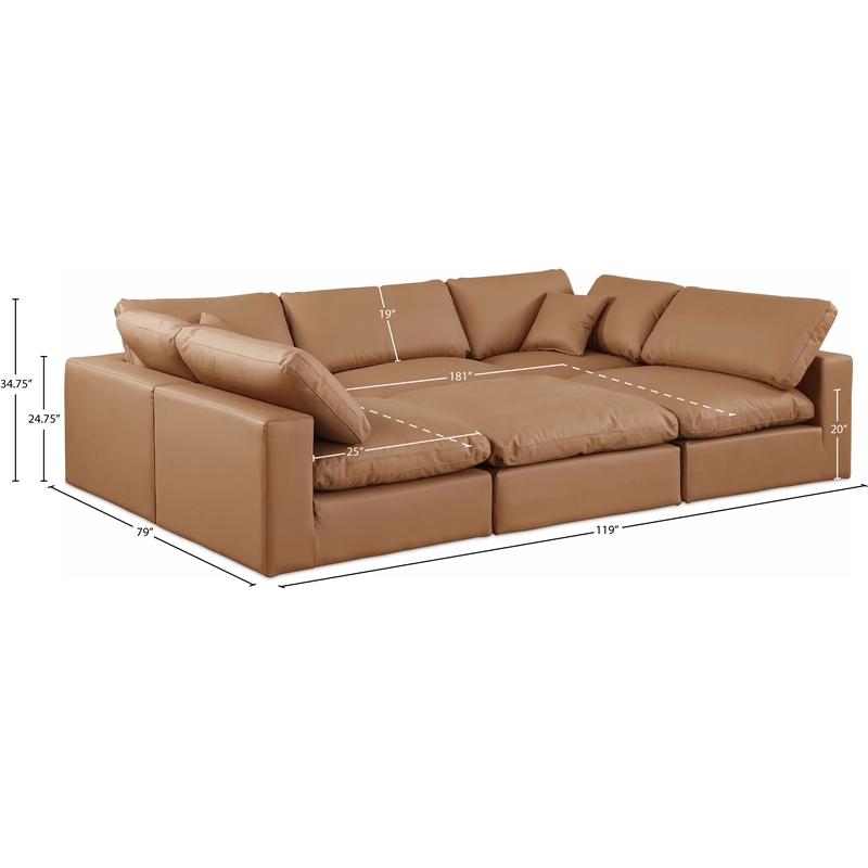 Meridian Furniture Comfy Cognac Vegan Leather 6-Pc. Modular Sectional