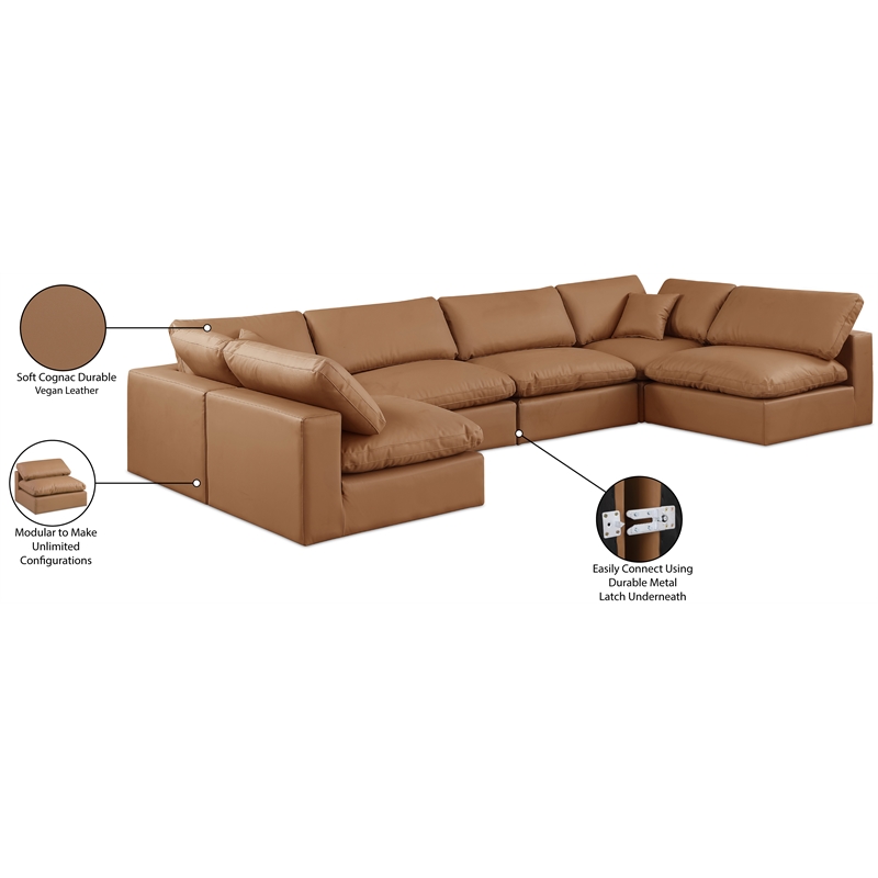 Meridian Furniture Comfy Cognac Vegan Leather 6-Pc. Modular Sectional
