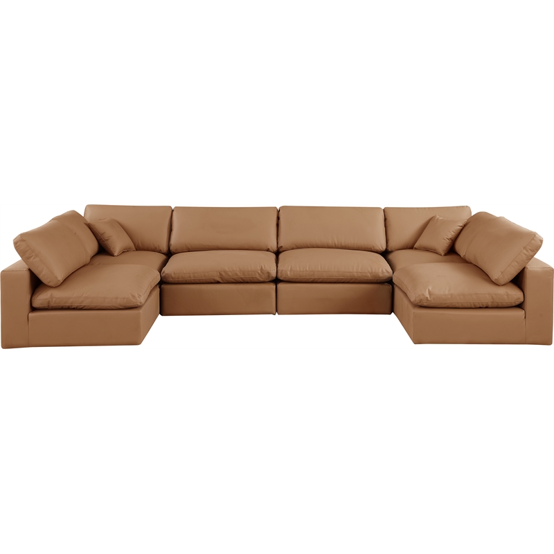 Meridian Furniture Comfy Cognac Vegan Leather 6-Pc. Modular Sectional