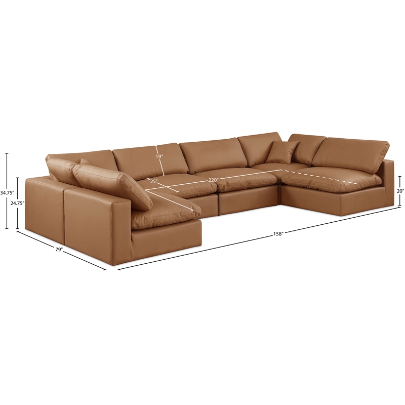 Meridian Furniture Comfy Cognac Vegan Leather 6-Pc. Modular Sectional