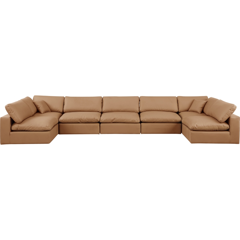 Meridian Furniture Comfy Cognac Vegan Leather 7-Pc. Modular Sectional