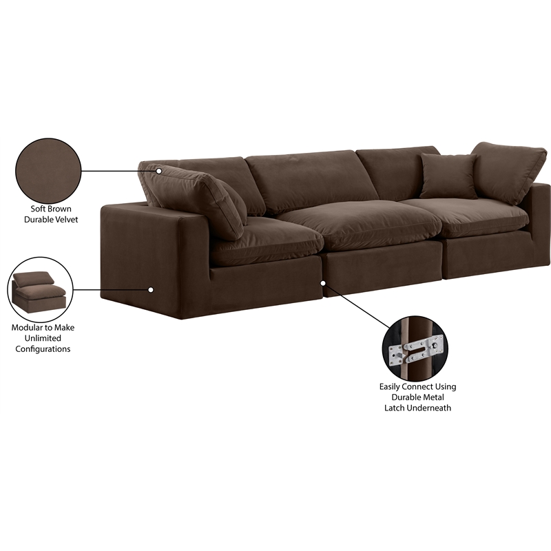 Meridian Furniture Comfy Brown Velvet 3-Pc. Modular Sofa