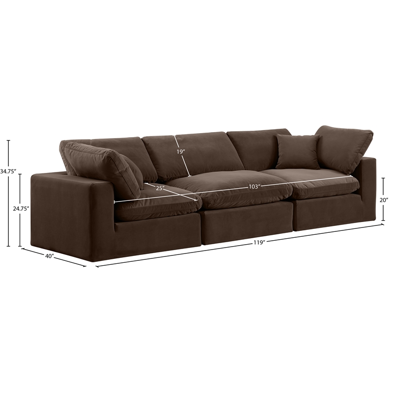 Meridian Furniture Comfy Brown Velvet 3-Pc. Modular Sofa