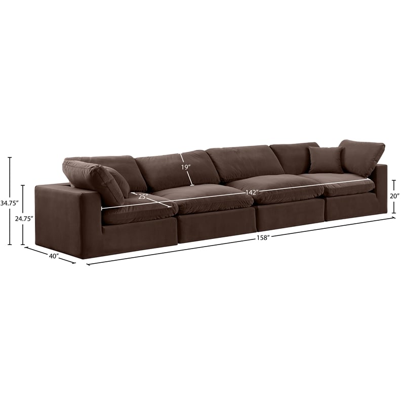 Meridian Furniture Comfy Brown Velvet 4-Pc. Modular Sofa