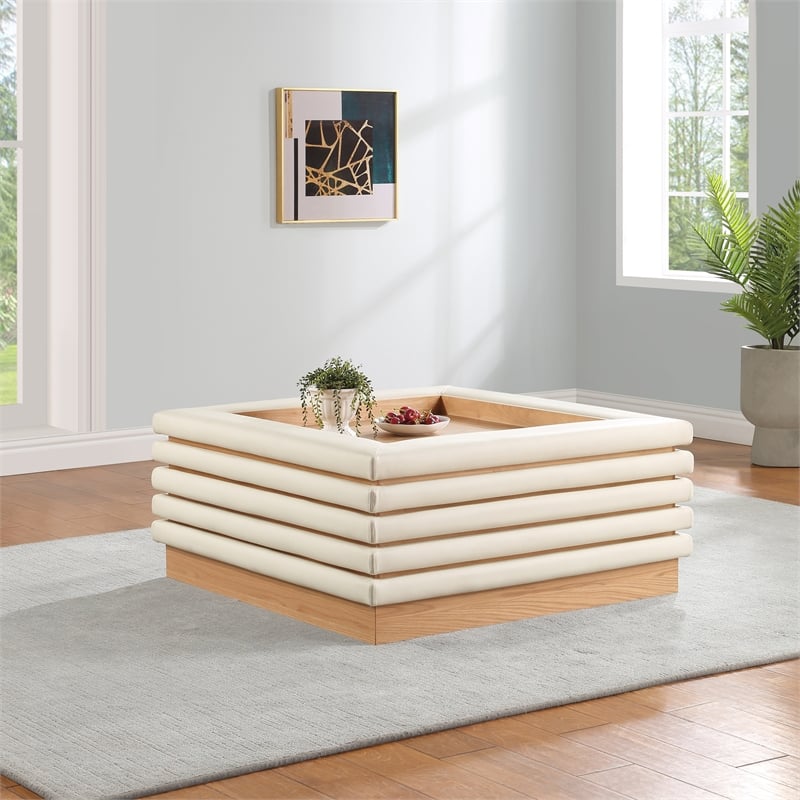 Meridian Furniture Rory Cream Vegan Leather Coffee Table