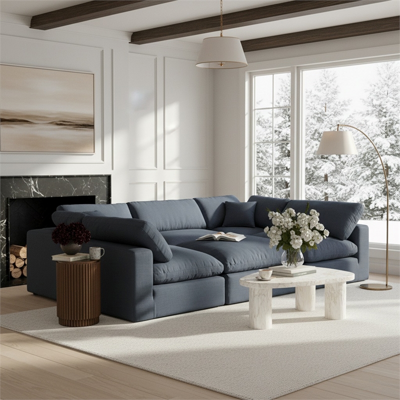 Meridian Furniture Comfy Navy Linen Textured Fabric 6-Pc. Modular Sectional