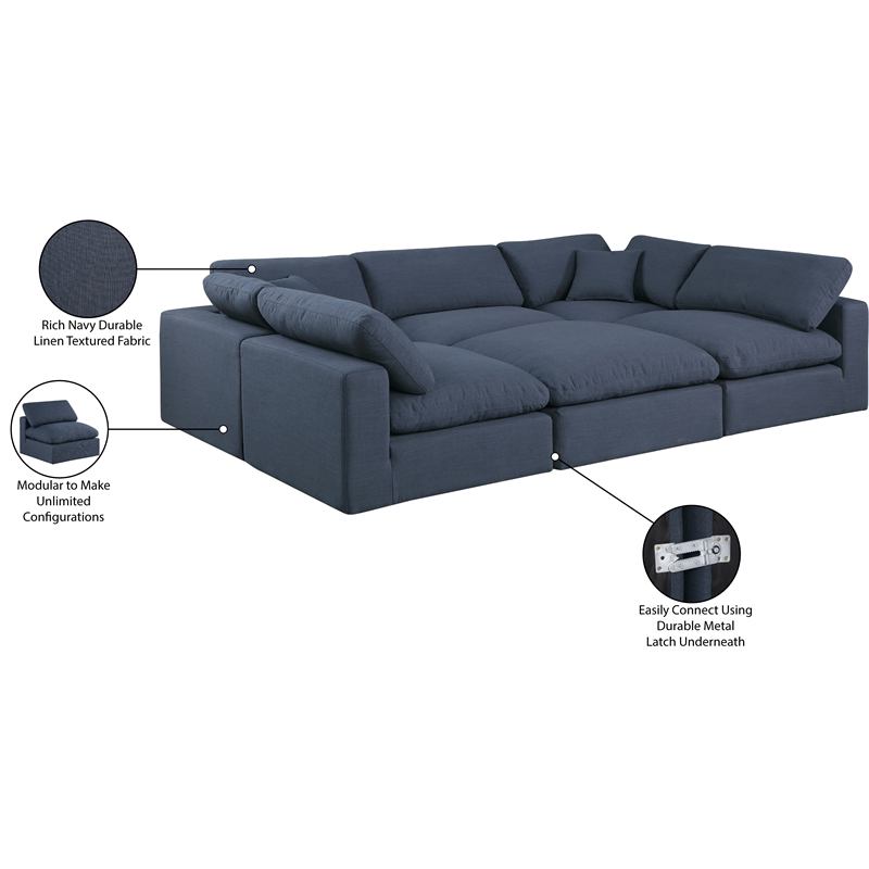 Meridian Furniture Comfy Navy Linen Textured Fabric 6-Pc. Modular Sectional