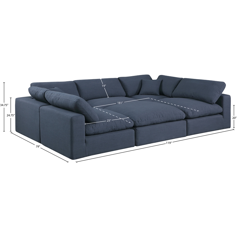 Meridian Furniture Comfy Navy Linen Textured Fabric 6-Pc. Modular Sectional