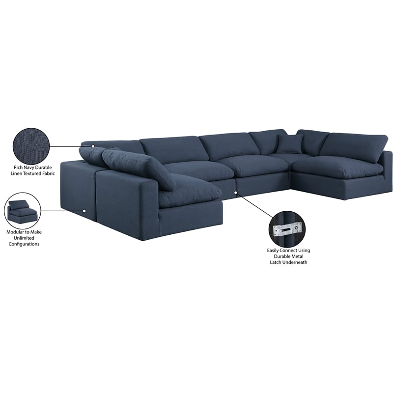 Meridian Furniture Comfy Navy Linen Textured Fabric 6-Pc. Modular Sectional