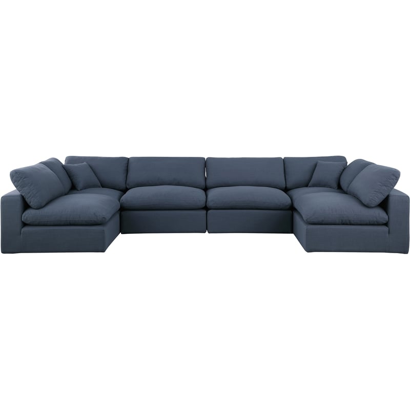 Meridian Furniture Comfy Navy Linen Textured Fabric 6-Pc. Modular Sectional