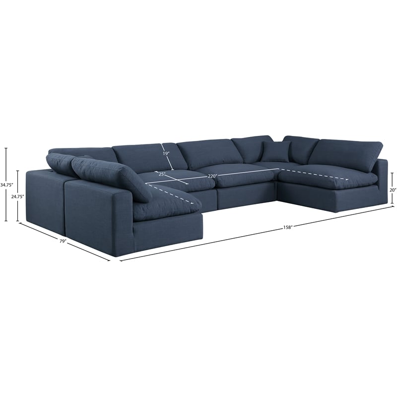Meridian Furniture Comfy Navy Linen Textured Fabric 6-Pc. Modular Sectional