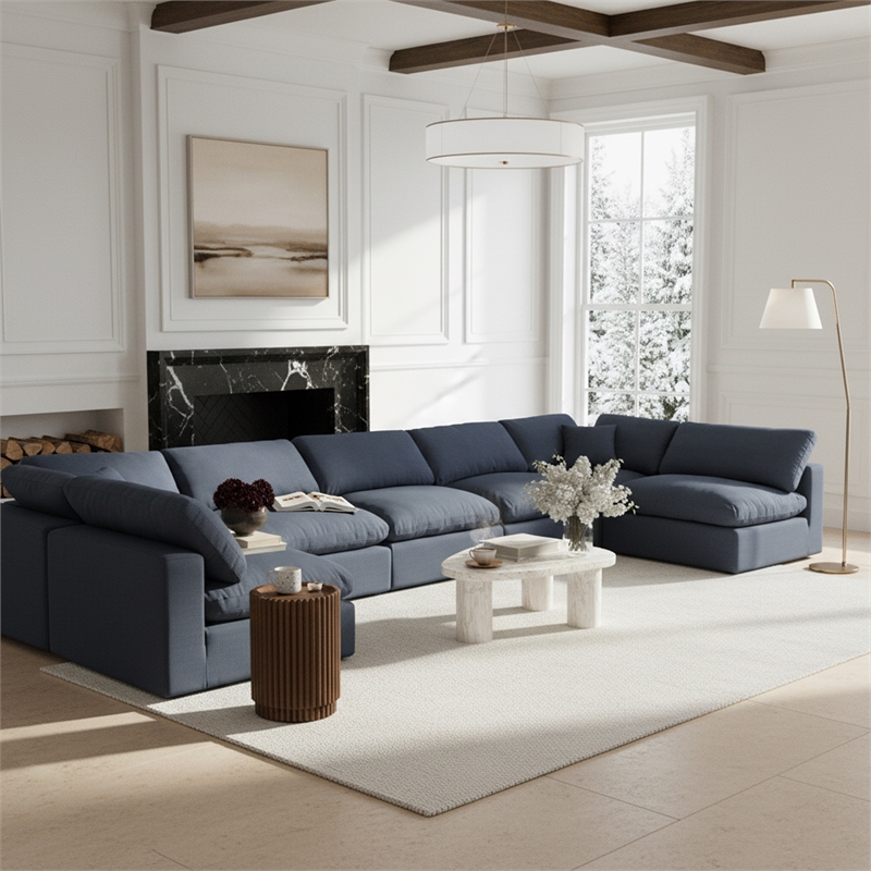 Meridian Furniture Comfy Navy Linen Textured Fabric 7-Pc. Modular Sectional