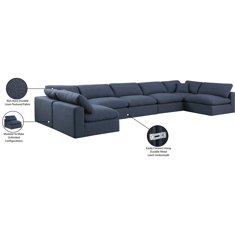 Meridian Furniture Comfy Navy Linen Textured Fabric 7-Pc. Modular Sectional