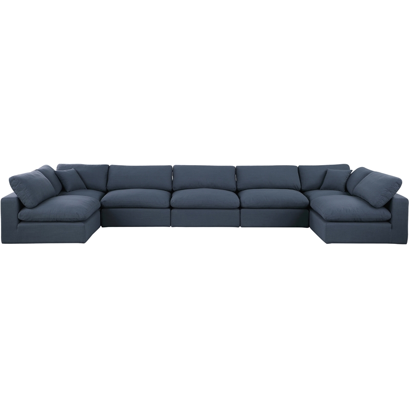 Meridian Furniture Comfy Navy Linen Textured Fabric 7-Pc. Modular Sectional