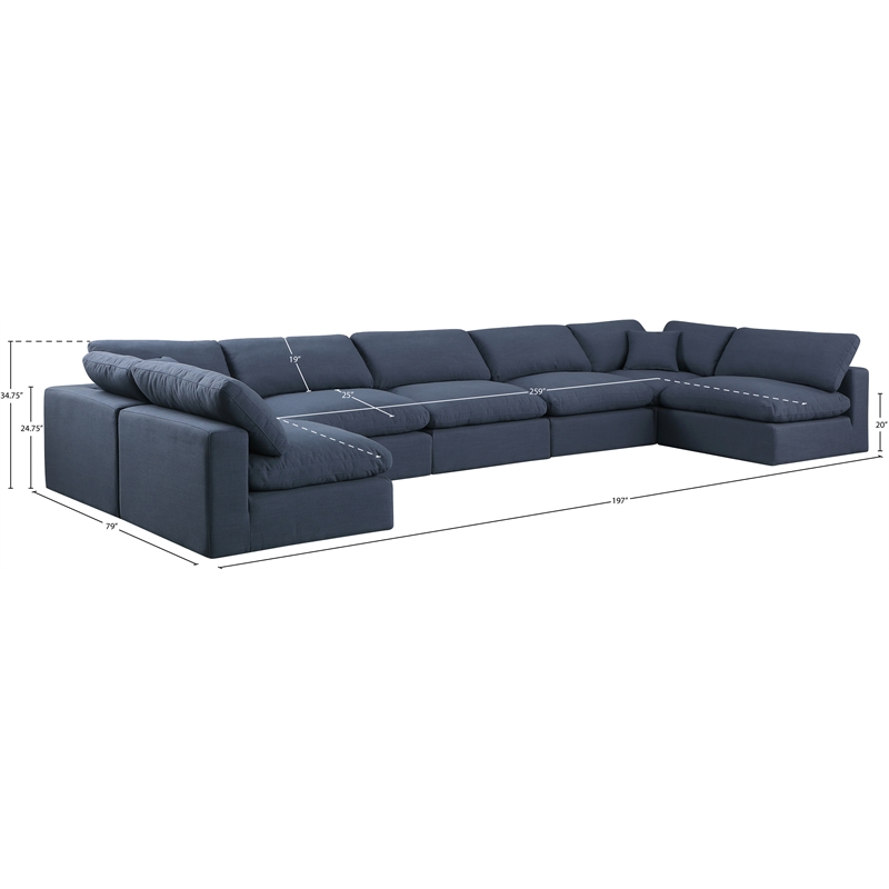 Meridian Furniture Comfy Navy Linen Textured Fabric 7-Pc. Modular Sectional