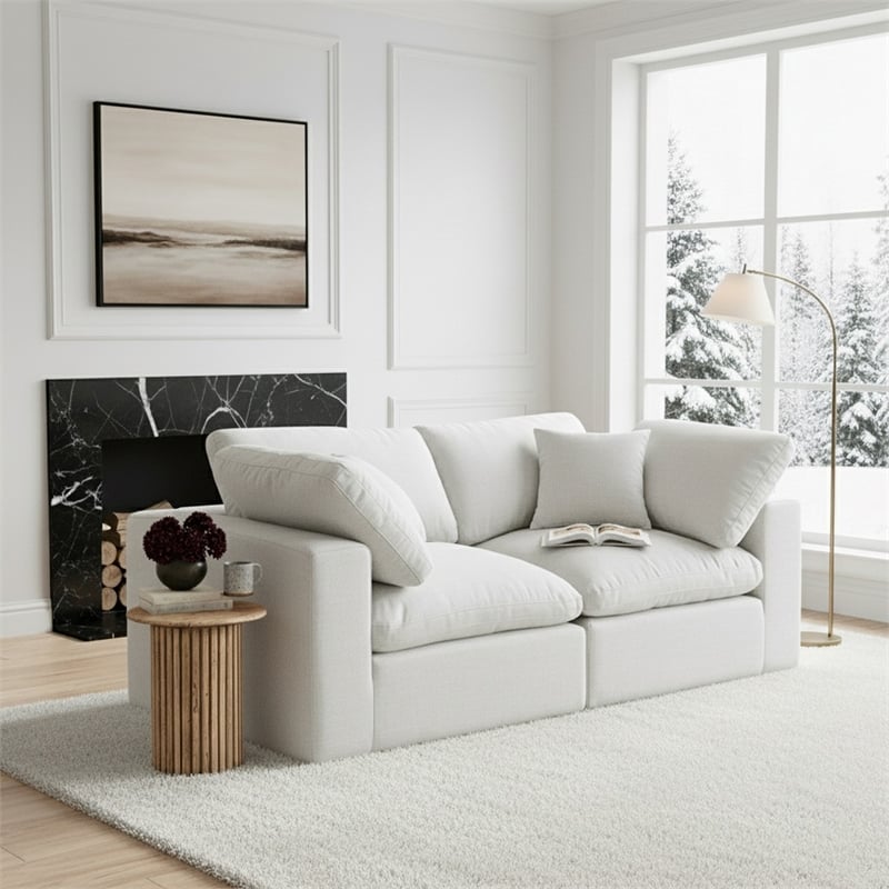 Meridian Furniture Comfy White Linen Textured Fabric 3-Pc. Modular Sofa
