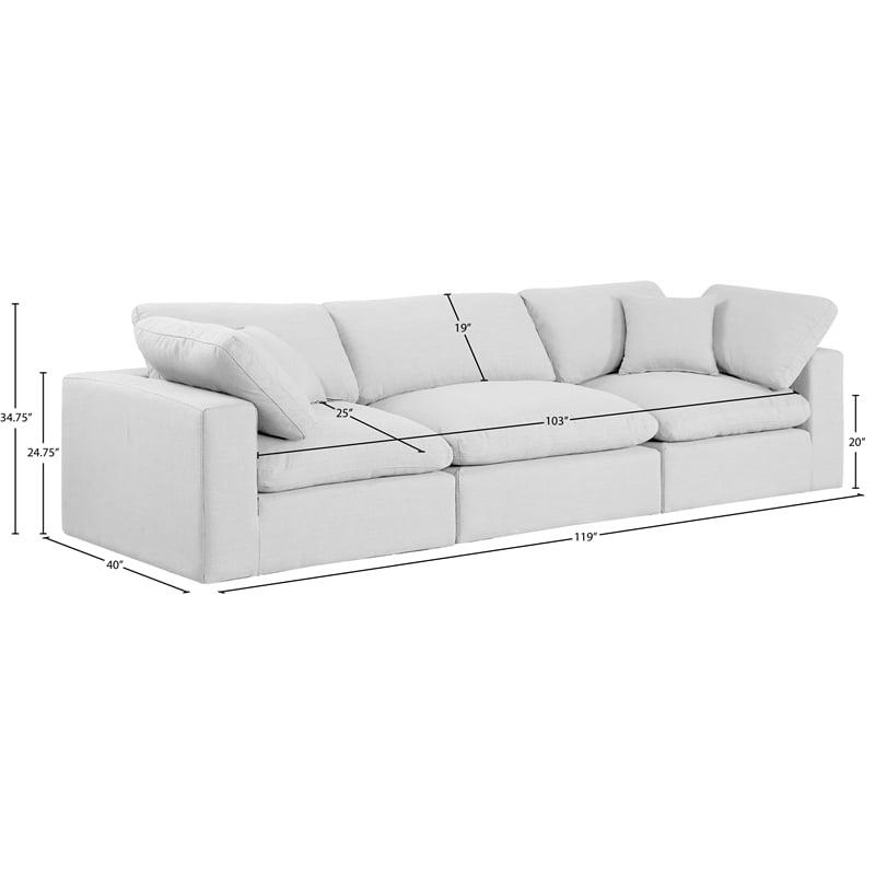Meridian Furniture Comfy White Linen Textured Fabric 3-Pc. Modular Sofa
