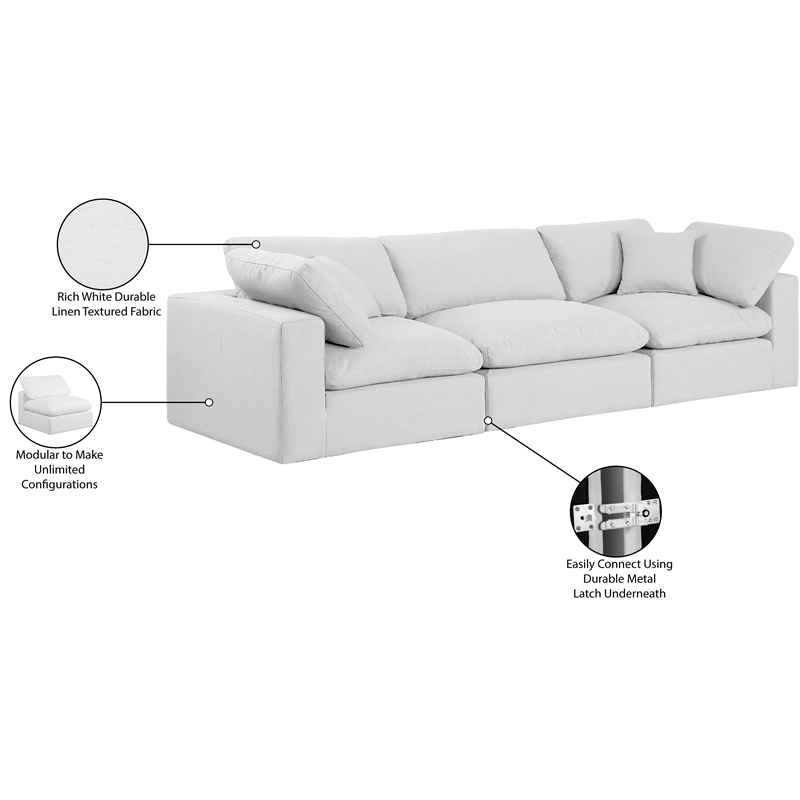 Meridian Furniture Comfy White Linen Textured Fabric 3-Pc. Modular Sofa