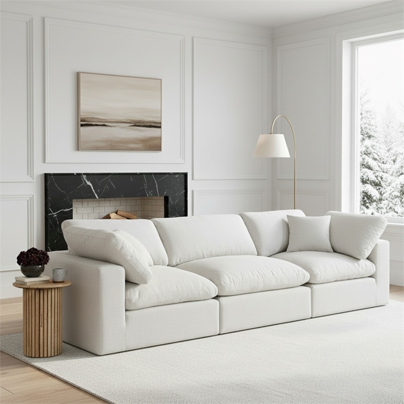Meridian Furniture Comfy White Linen Textured Fabric 4-Pc. Modular Sofa