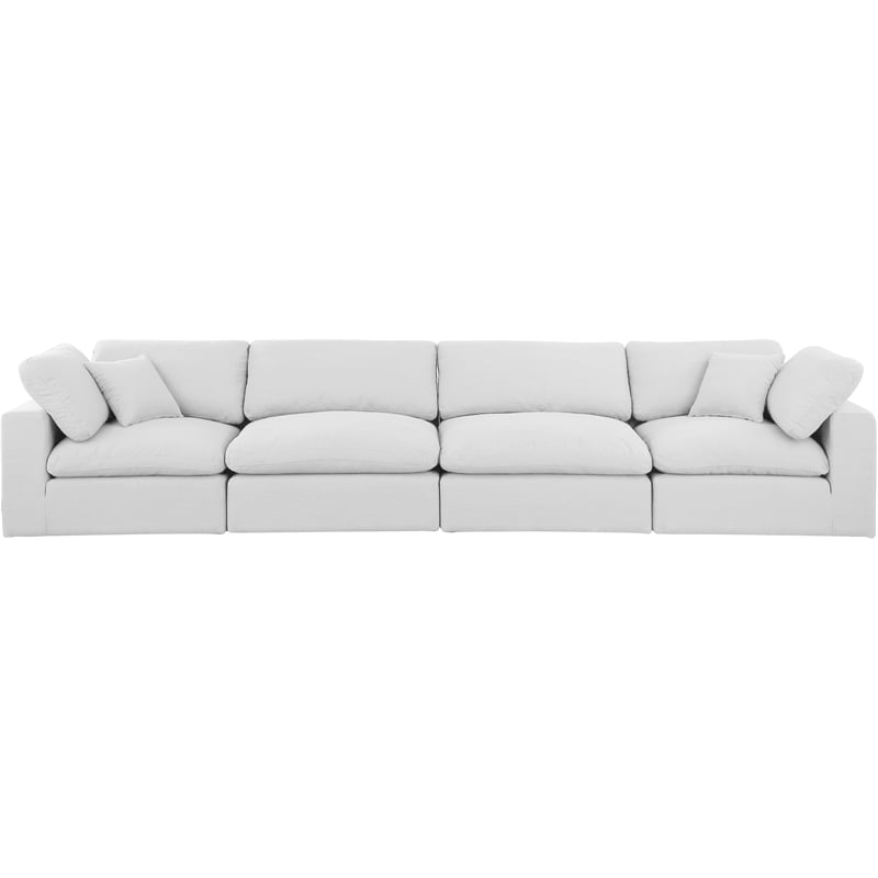 Meridian Furniture Comfy White Linen Textured Fabric 4-Pc. Modular Sofa