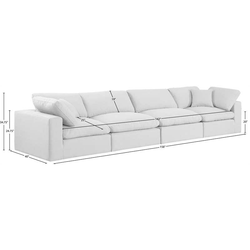 Meridian Furniture Comfy White Linen Textured Fabric 4-Pc. Modular Sofa