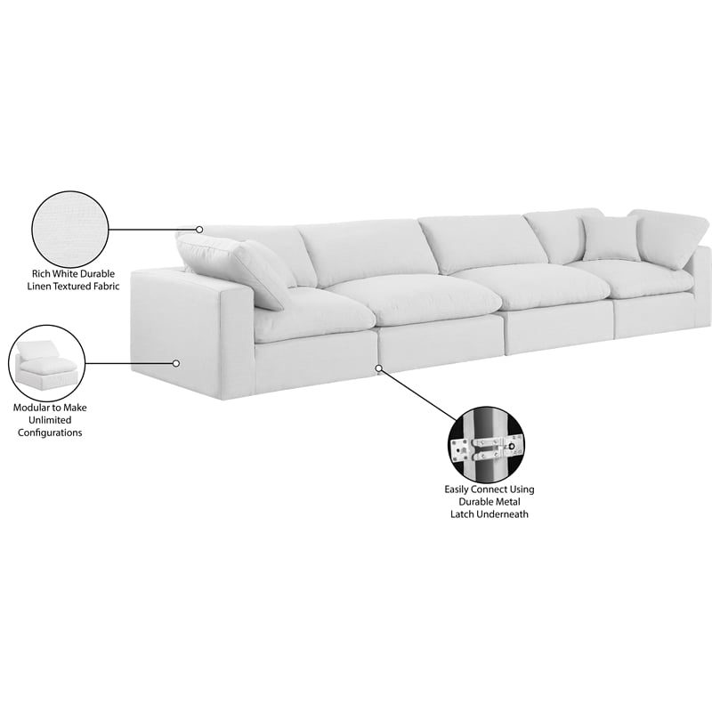 Meridian Furniture Comfy White Linen Textured Fabric 4-Pc. Modular Sofa