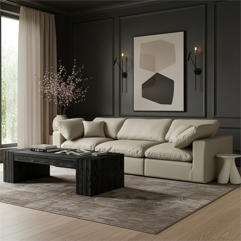Meridian Furniture Comfy Cream Vegan Leather 3-Pc. Modular Sofa