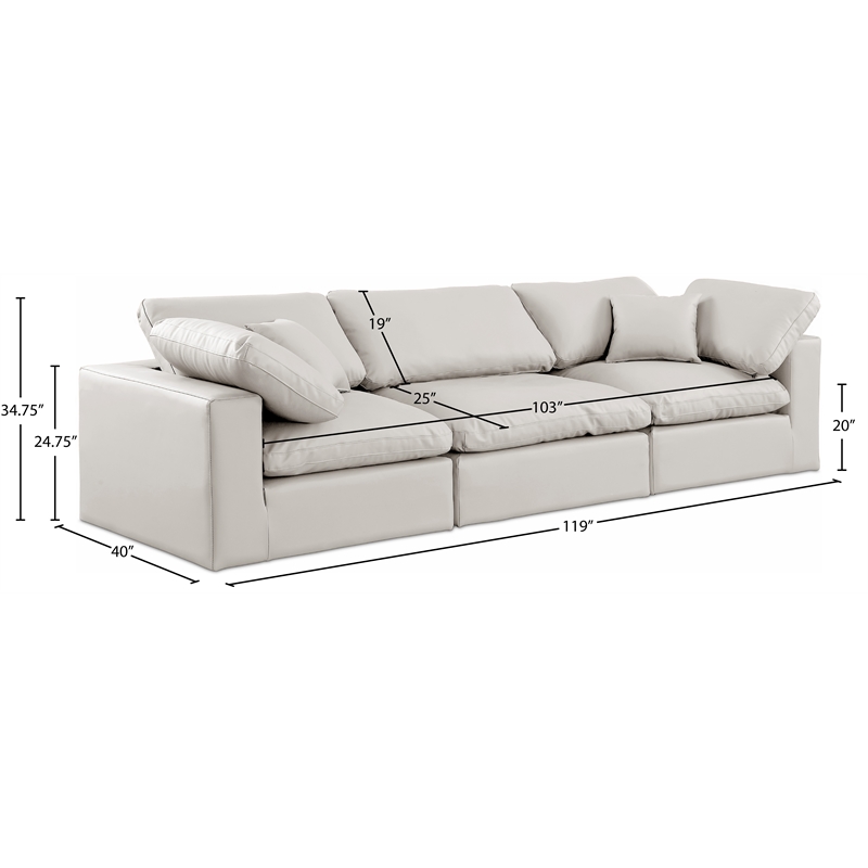 Meridian Furniture Comfy Cream Vegan Leather 3-Pc. Modular Sofa