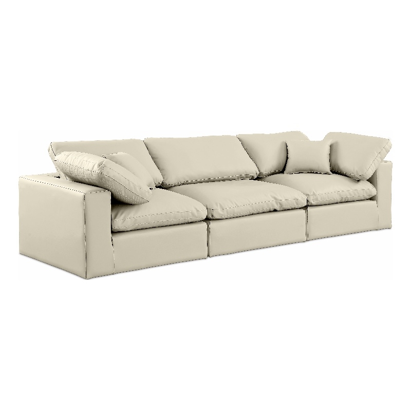Meridian Furniture Comfy Cream Vegan Leather 3-Pc. Modular Sofa