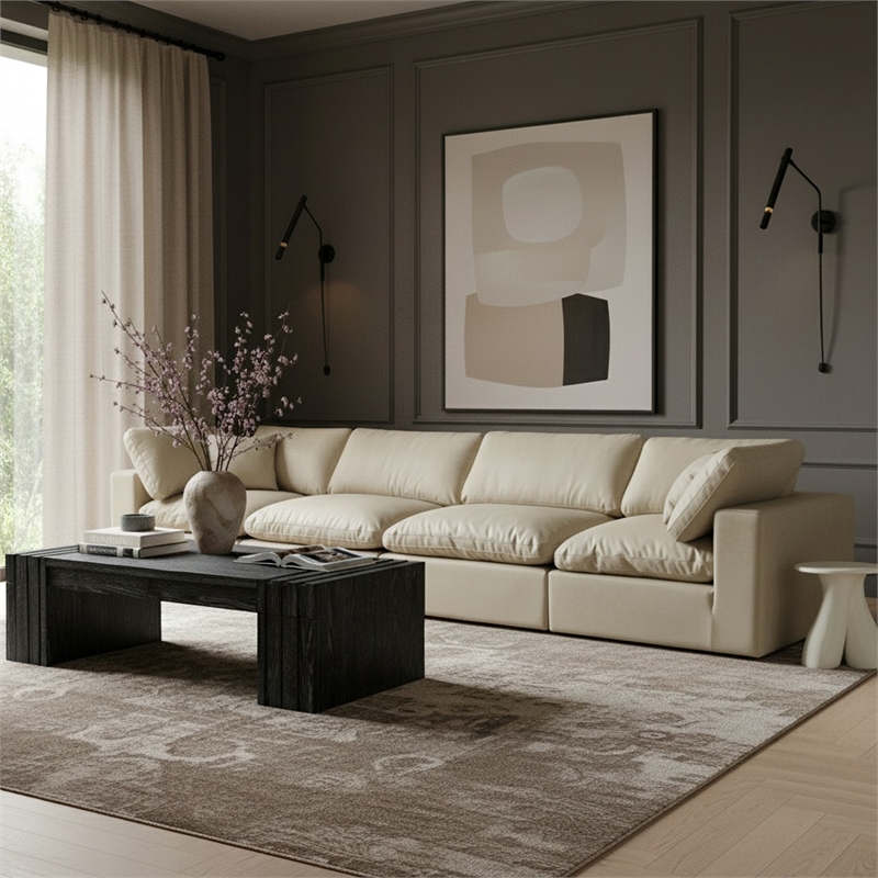 Meridian Furniture Comfy Cream Vegan Leather 4-Pc. Modular Sofa