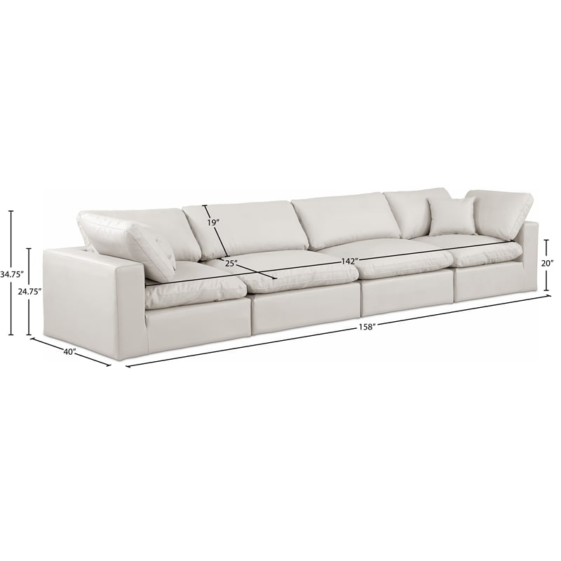 Meridian Furniture Comfy Cream Vegan Leather 4-Pc. Modular Sofa
