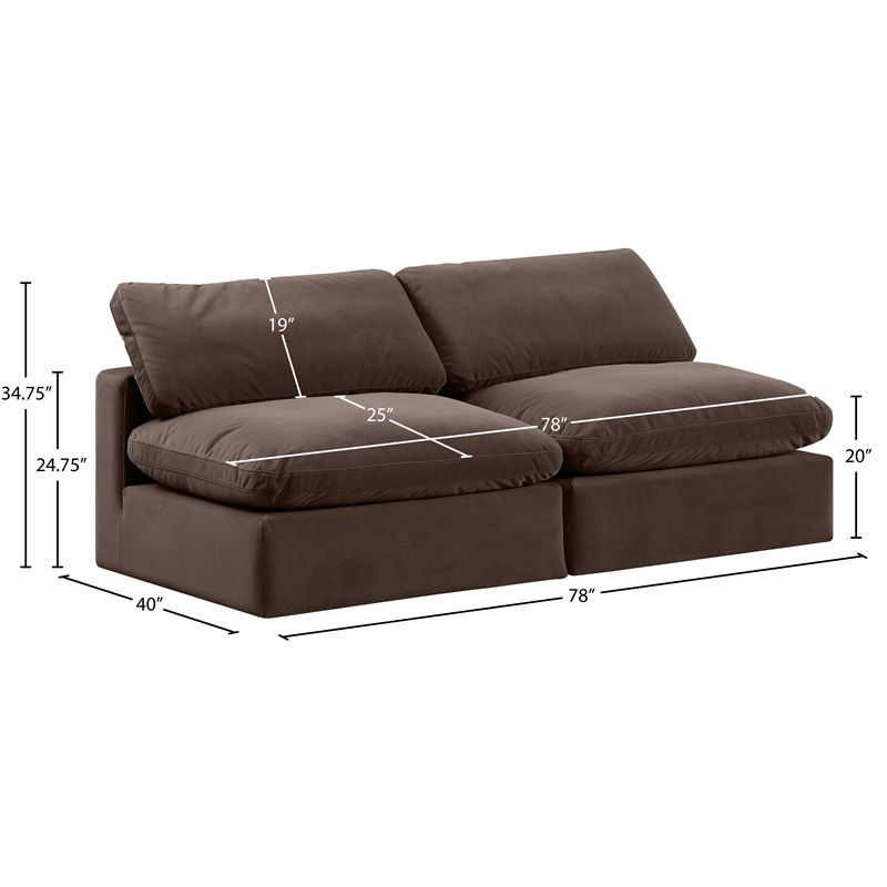 Meridian Furniture Comfy Brown Velvet 2-Pc. Modular Sofa