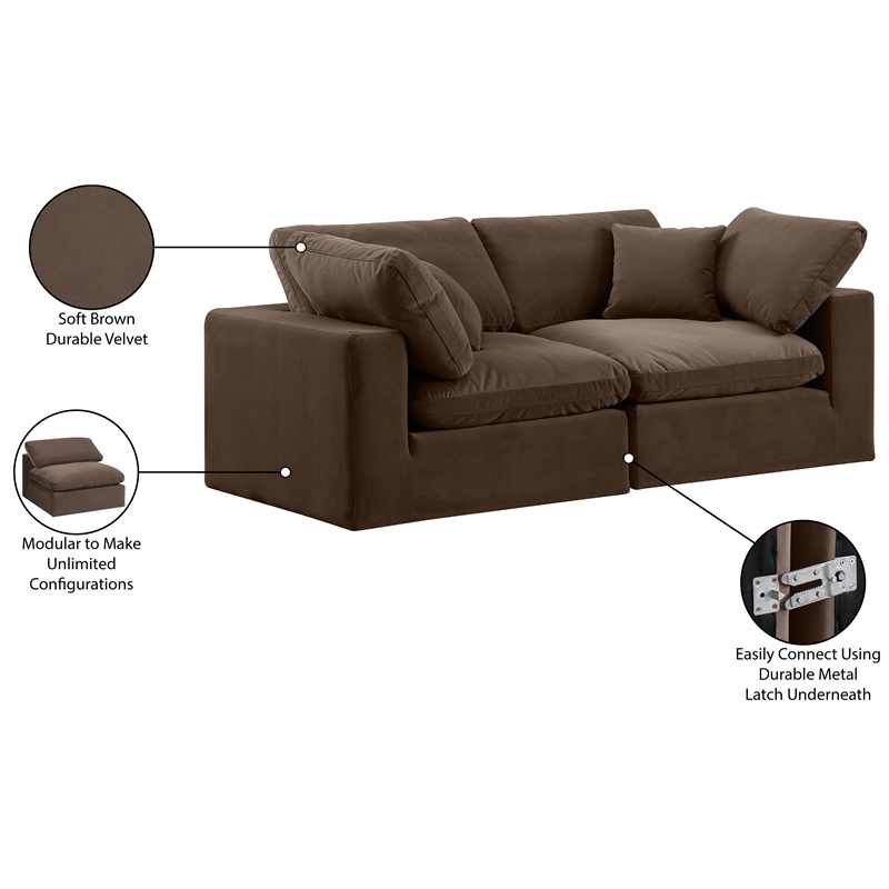 Meridian Furniture Comfy Brown Velvet 2-Pc. Modular Sofa