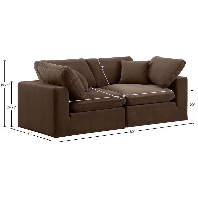 Meridian Furniture Comfy Brown Velvet 2-Pc. Modular Sofa