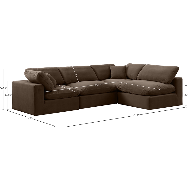 Meridian Furniture Comfy Brown Velvet 4-Pc. Modular Sectional