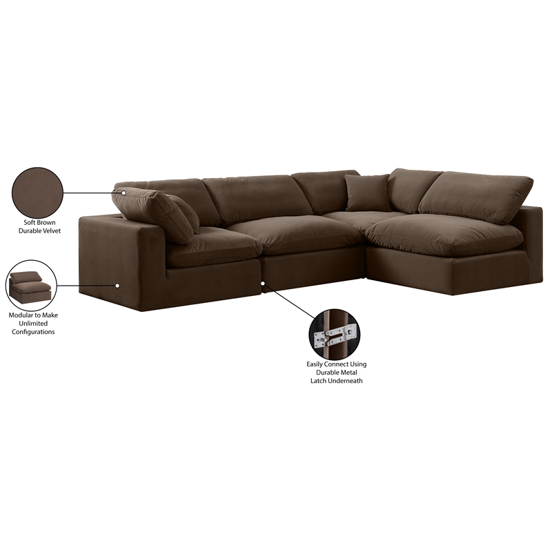 Meridian Furniture Comfy Brown Velvet 4-Pc. Modular Sectional