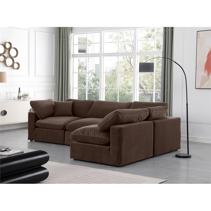 Meridian Furniture Comfy Brown Velvet 4-Pc. Modular Sectional