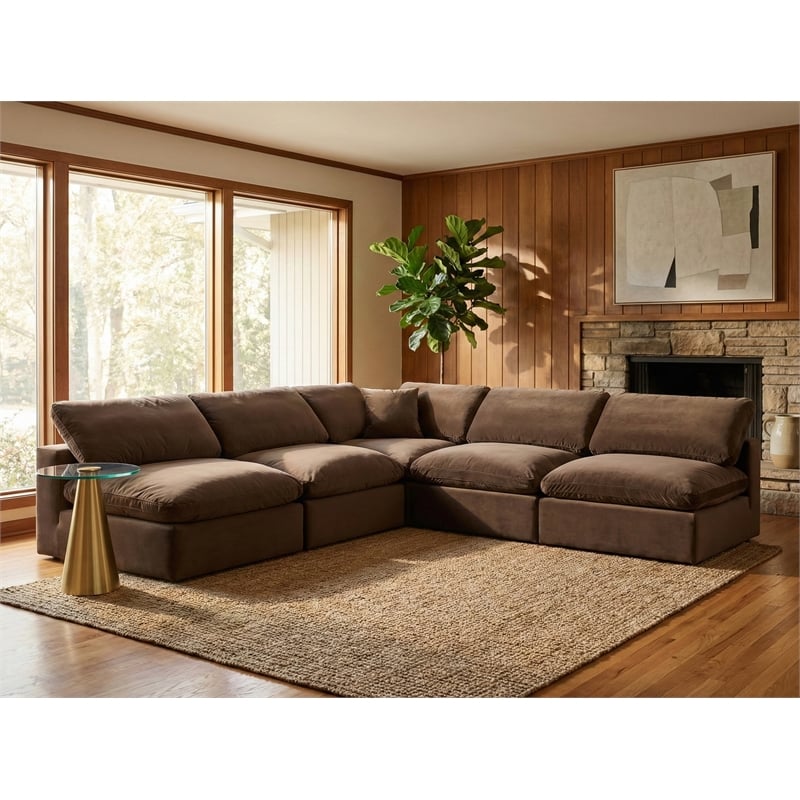 Meridian Furniture Comfy Brown Velvet 5-Pc. Modular Sectional