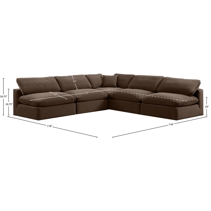 Meridian Furniture Comfy Brown Velvet 5-Pc. Modular Sectional
