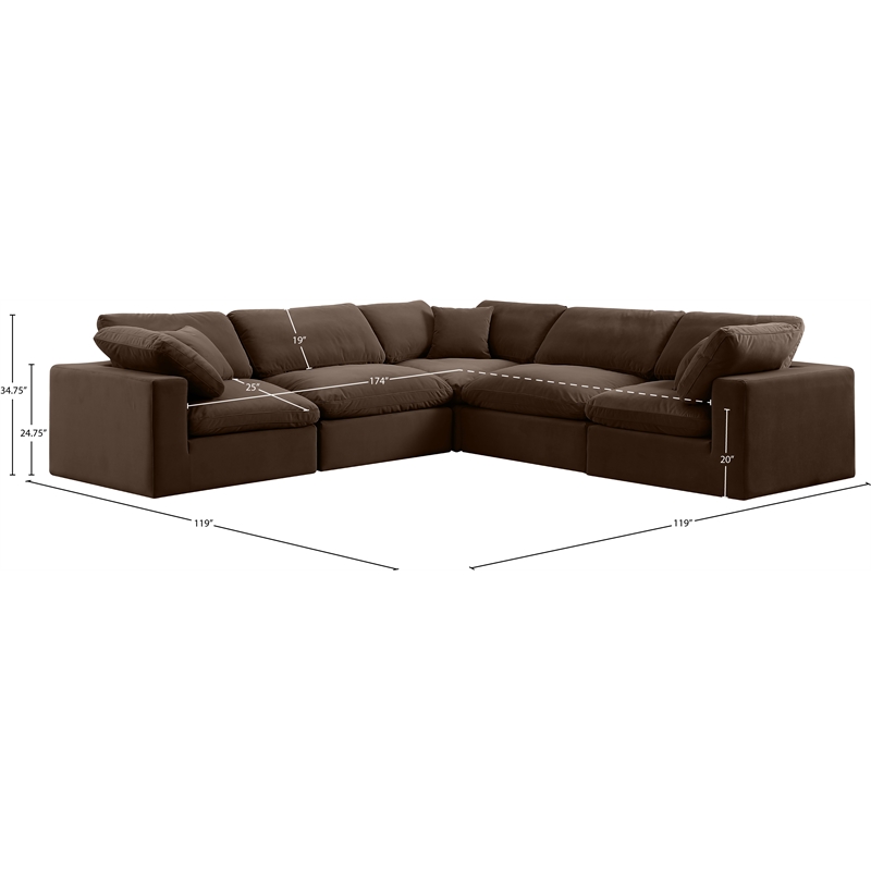 Meridian Furniture Comfy Brown Velvet 5-Pc. Modular Sectional