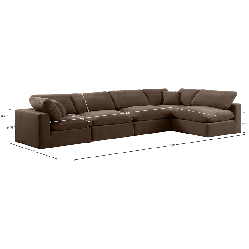 Meridian Furniture Comfy Brown Velvet 5-Pc. Modular Sectional