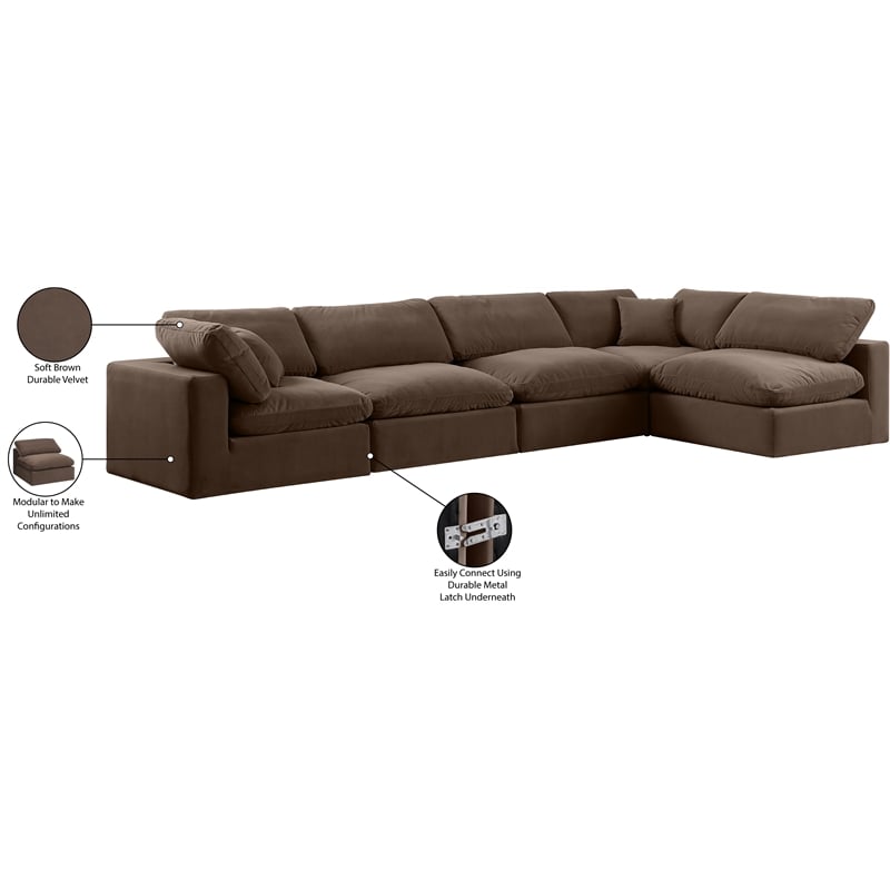Meridian Furniture Comfy Brown Velvet 5-Pc. Modular Sectional