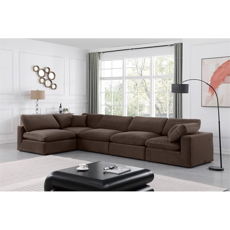 Meridian Furniture Comfy Brown Velvet 5-Pc. Modular Sectional