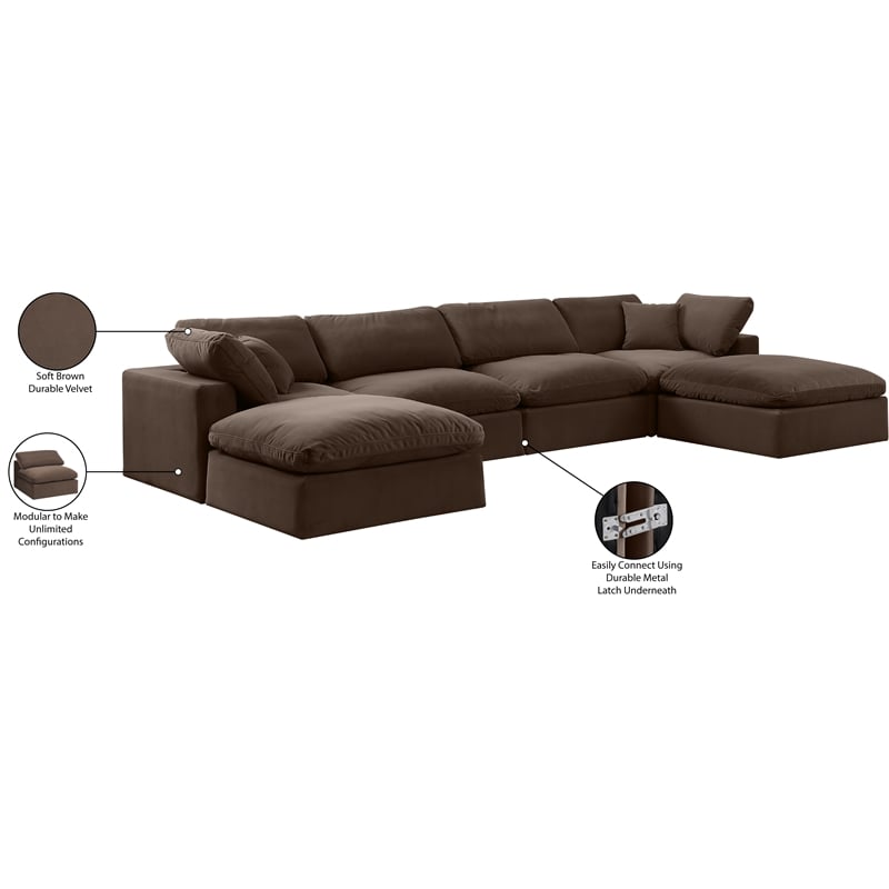 Meridian Furniture Comfy Brown Velvet 6-Pc. Modular Sectional