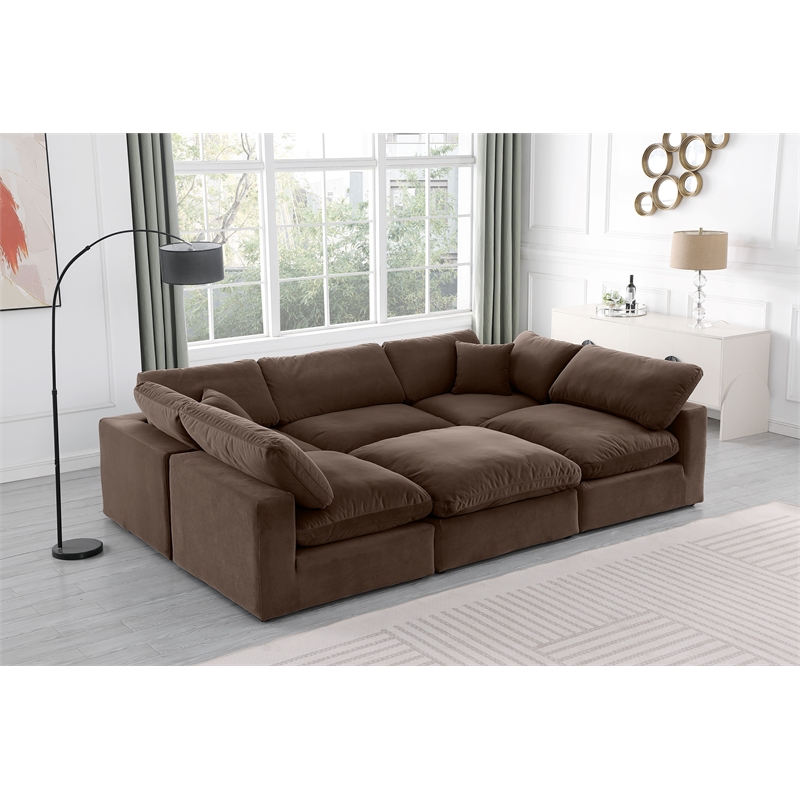 Meridian Furniture Comfy Brown Velvet 6-Pc. Modular Sectional
