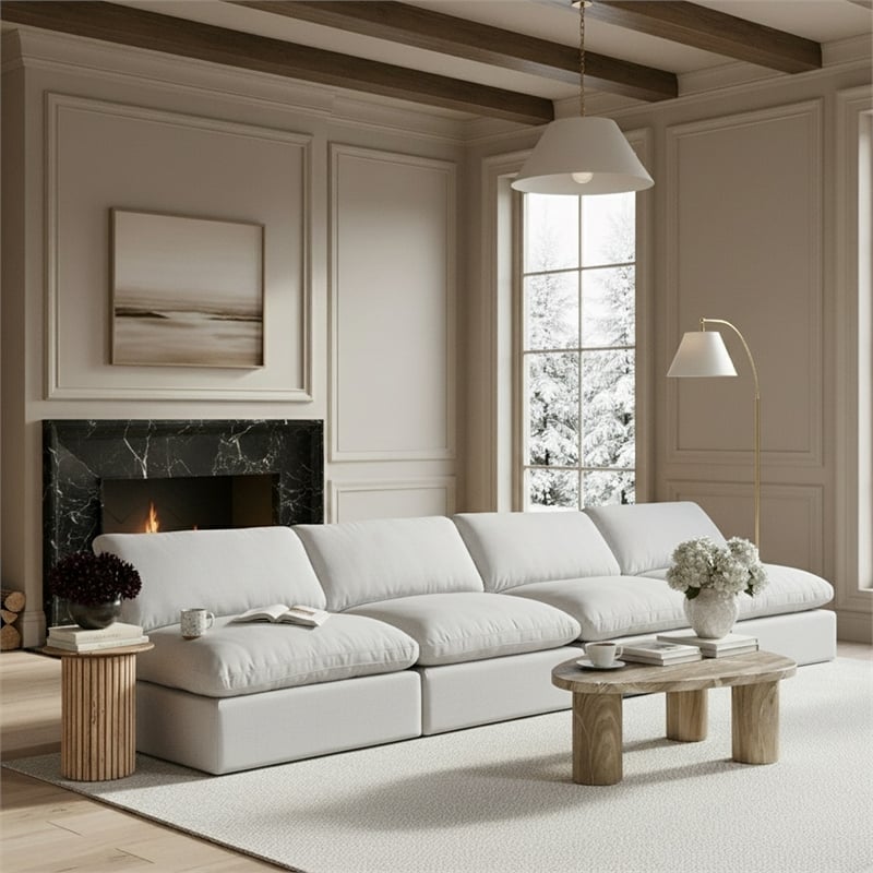 Meridian Furniture Comfy White Linen Textured Fabric 2-Pc. Modular Sofa